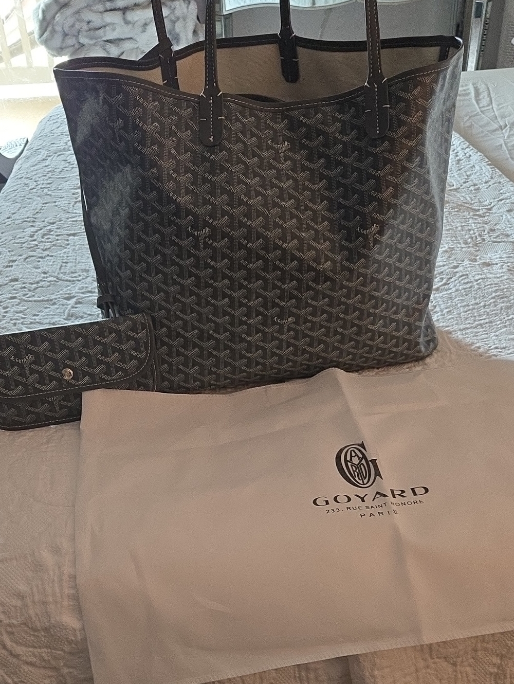 Goyard Brown Chevron-Patterned St. Louis GM Tote with Pouch